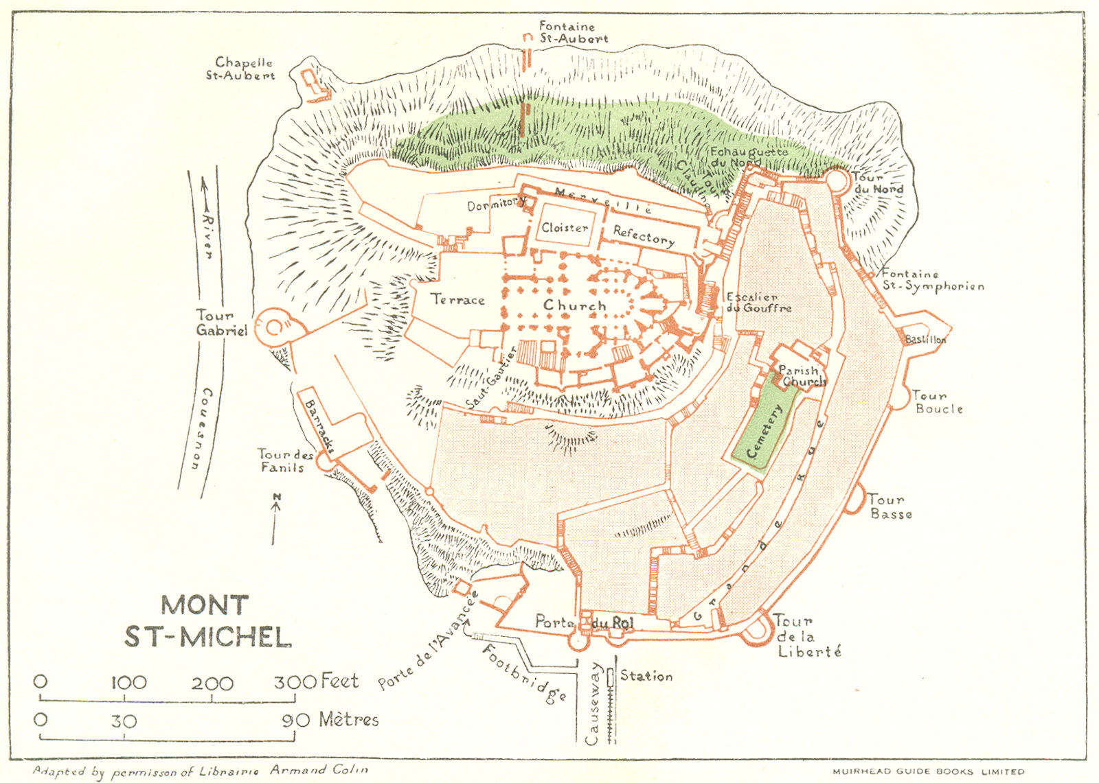 BRITTANY. Bretagne. Mont St Michel 1928 old vintage map plan chart